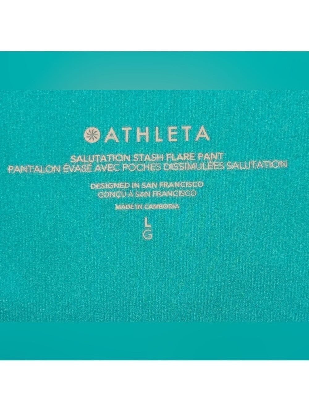 Athleta Salutation Leggings Stash Flare Teal Yoga Pants Pocket High Rise Large - Picture 4 of 11